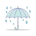 Cartoon Styled Light Blue Umbrella Illustration with Falling Blue Rain Drops Around It Royalty Free Stock Photo