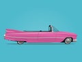 Cartoon styled vector illustration of the pink retro car cabriolet Royalty Free Stock Photo