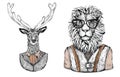 Cartoon stylish animals dressed in fashion clothes