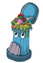Cartoon Stylized Trash Can full of Garbage.