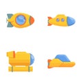 Cartoon submarine icons set cartoon vector. Yellow childish submarine Royalty Free Stock Photo