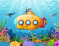 Cartoon submarine underwater