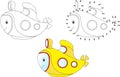 Cartoon submarine. Vector illustration. Coloring and dot to dot