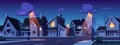 Cartoon suburban town street at night Royalty Free Stock Photo