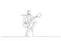 Cartoon of success businessman holding key as guitar dancing with freedom. Metaphor fopr business or career development, Royalty Free Stock Photo