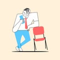 Cartoon successful business man leaning on a chair Royalty Free Stock Photo