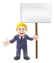 Cartoon suit man holding sign