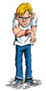 Cartoon sulky teenager wearing jeans and t shirt