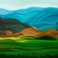 Cartoon summer background landscape of the steppe with the mountains Royalty Free Stock Photo