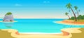 Cartoon summer beach. Paradise nature vacation, ocean or sea seashore. Seaside landscape Royalty Free Stock Photo