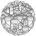 Cartoon summer beach sand castle round line art illustration Royalty Free Stock Photo