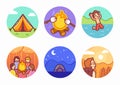 Cartoon summer camping illustration set