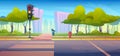 Cartoon summer city street landscape with sidewalk Royalty Free Stock Photo