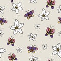 Cartoon summer flowers seamless pattern with flowers, blooming floral texture