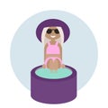 cartoon summer girl in a swimsuit and hat sunglasses