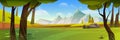 Cartoon summer nature landscape with mountains Royalty Free Stock Photo