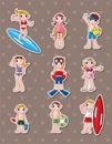 Cartoon summer people stickers