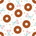 cartoon summer seamless pattern with cute donut Royalty Free Stock Photo