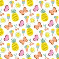 cartoon summer seamless pattern with tropical fruits Royalty Free Stock Photo