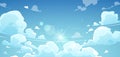 Cartoon summer sky. Landscape of bright sunny day with floating white cumulus clouds, outdoor scenery with blue sky Royalty Free Stock Photo