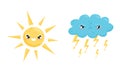 Cartoon Sun and Cloud with Different Facial Expression Vector Set Royalty Free Stock Photo