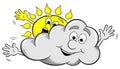 Cartoon sun and cloud make overcast sky