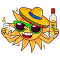 Cartoon sun drinking tequila. Vector illustration