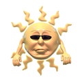 Cartoon sun with glasses sweating