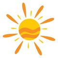 Cartoon sun icon. Yellow suns circle, bright natural lighting object. Heating sunshine, isolated spring warm season utter vector