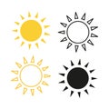 cartoon sun icons. Shining light rays to heat the summer. Vector illustration. stock image. Royalty Free Stock Photo