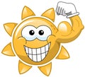 Cartoon sun showing biceps