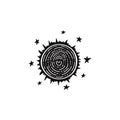 Cartoon sun and stars. Doodle kid vector illustration isolated on white background. Royalty Free Stock Photo