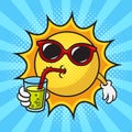 cartoon sun in sunglasses drinking cool drink Royalty Free Stock Photo