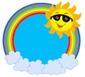 Cartoon Sun with sunglasses in raibow circle Royalty Free Stock Photo