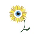 Cartoon sunflower. Monster. Creature. Groovy face with sunflower vector