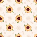 Cartoon sunflower seamless pattern. Repeated summer plant. Farm oilseeds culture. Floral elements. Natural product