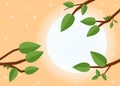 Cartoon sunset. Flat vector illustration, trees, leaf and sun.