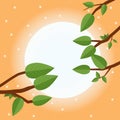 Cartoon sunset. Flat vector illustration, trees, leaf and sun.