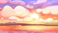 Cartoon sunset or sunrise gradient sky with clouds and sun Royalty Free Stock Photo
