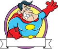 Cartoon super hero with a banner.