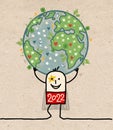 Cartoon 2021 Super Hero Carrying the Earth, Natural and Peaceful Royalty Free Stock Photo