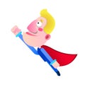 Cartoon super hero man with cloak flying Royalty Free Stock Photo