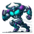 Cartoon super hero robot with horns and a muscular body isolated on a white background 7