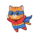 Cartoon superhero cat flying with cape and mask, ready for action Royalty Free Stock Photo