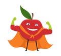 Cartoon Superhero Character Red Apple Vegetarian Superpower Concept Element Flat Design Style. Vector illustration of Royalty Free Stock Photo