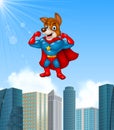 Cartoon superhero dog with skyscraper background