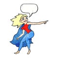 cartoon superhero woman pointing with speech bubble