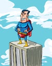 Cartoon superman on a building top