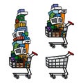 cartoon supermarket grocery trolley cart empty half empty half full sale shopping lot isolated object