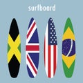 Cartoon surfboards with flags design